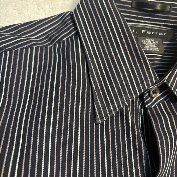 J. Ferrar Men's Shirt Medium 15-15 1/2 Black Silver Striped 100% Cotton Classy - Picture 6 of 12